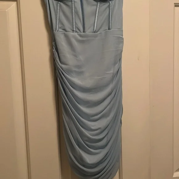 Baby Blue Ruched Mini Dress - Picture 3 of 7